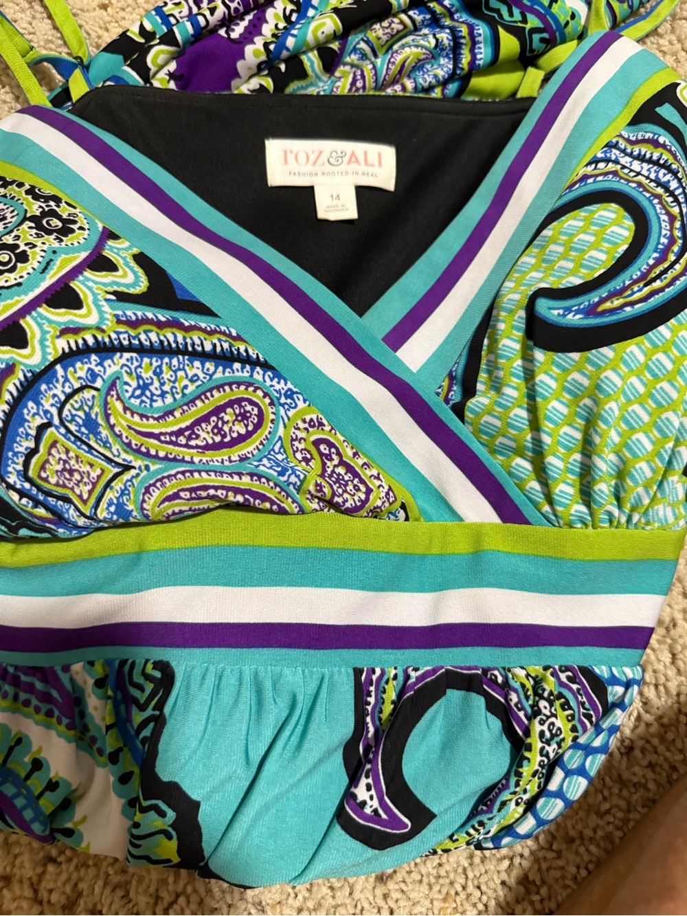 Roz & Ali Multicolor Paisley Maxi Dress - Teal, Purple, Lime